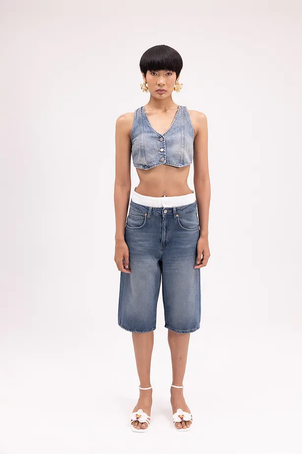 Baxer Bel Detaylı Denim Jort