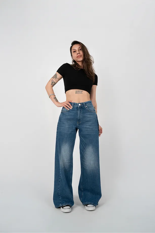  Wide Leg Yan Detaylı Jeans