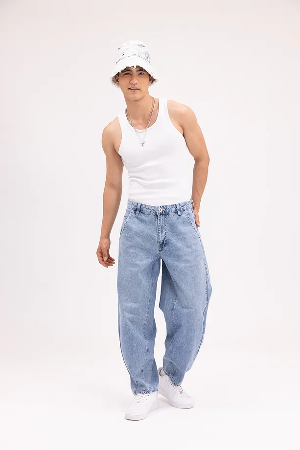 Erkek Açık Mavi Baggy Fit Jean Pantolon