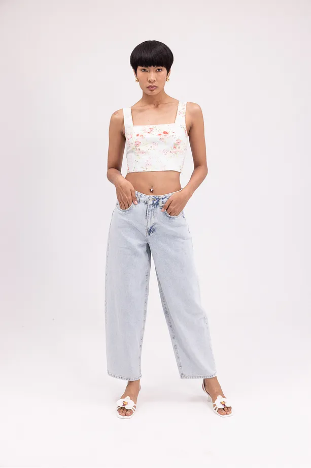 Kadın Açık Mavi Buz Yıkama Balloon Fit Denim Pantolon