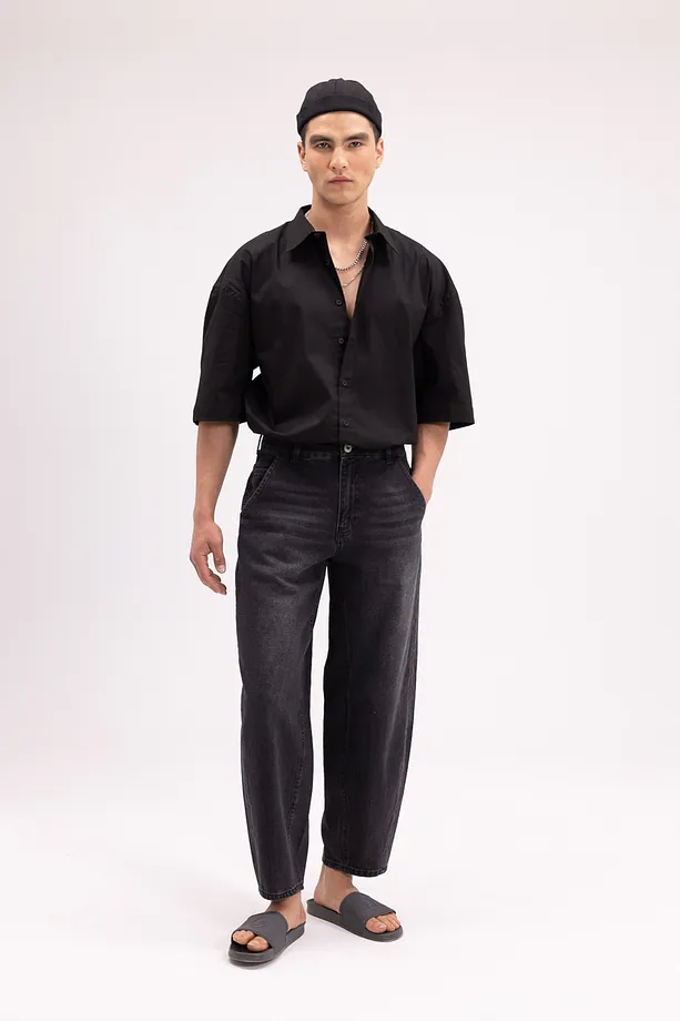 Erkek Siyah Baggy Fit Jean Pantolon