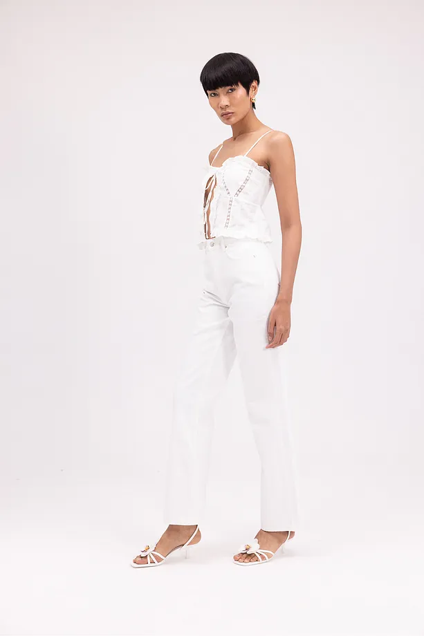 Kadın Beyaz Straight Fit Denim Pantolon