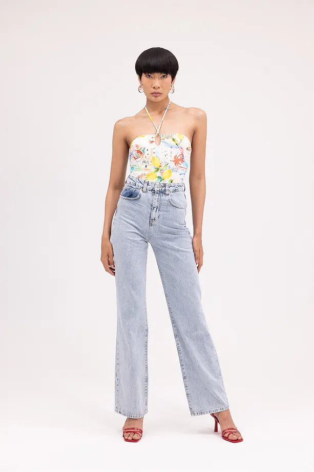 Straight Fit Orta Bel Düz Paça Kadın İndigo Jeans