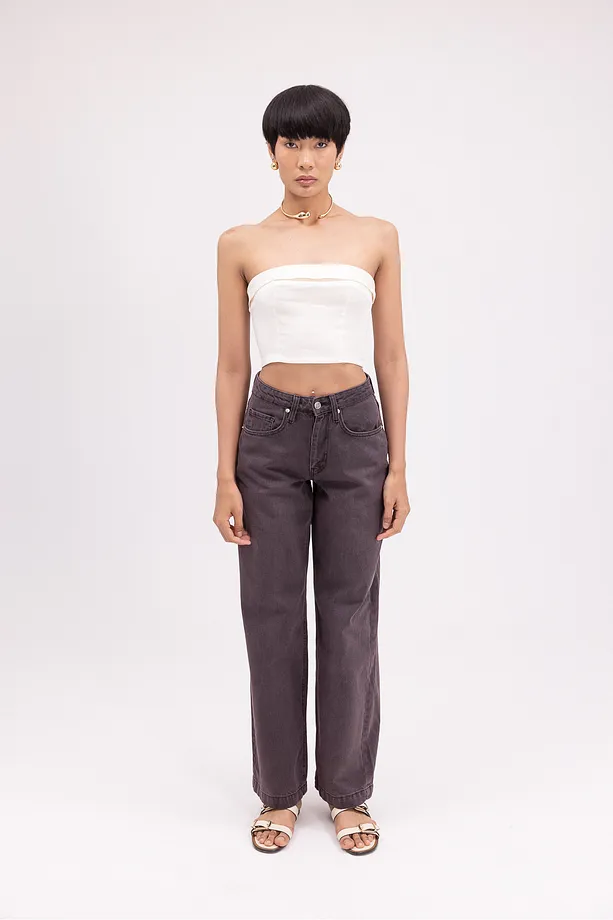 Bordo Yıkama Detaylı Baagy Jeans