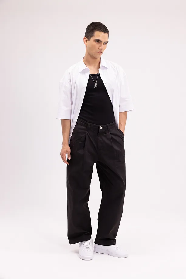 Erkek Siyah Pilili Chino Pantolon